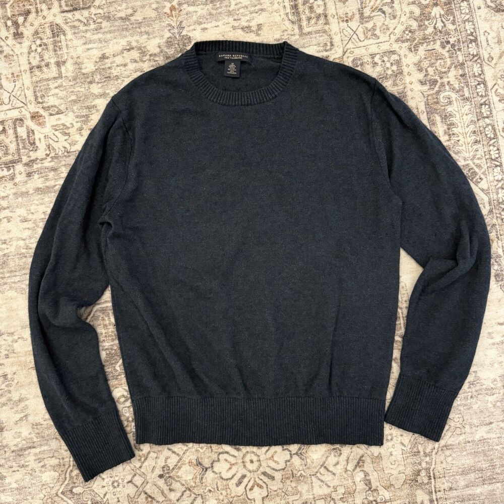 Banana Republic Silk Cashmere Sweater Mens M Dark Navy Blue Crewneck